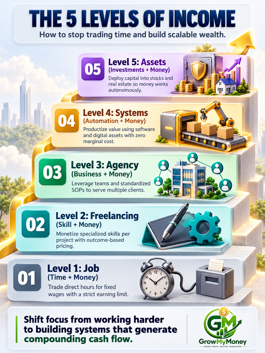 Unlock Financial Freedom: The 5 Levels of Income to Escape the Time-for-Money Trap ππ°